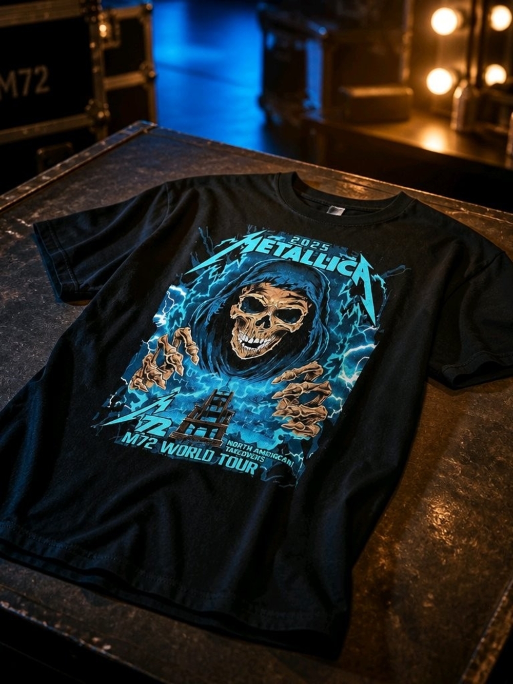 Black Graphic Tour T-Shirt - Blue Skull Design